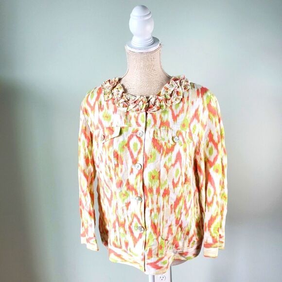 RUBY RED WOMEN'S LIGHT WEIGHT JACKET  RUFFLE COLLAR PEARL BUTTONS SIZE 14 - Picture 1 of 5